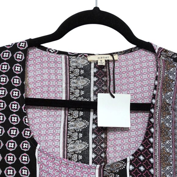 NWT Easel Multicolor Boho Patchwork Long-Sleeve Ruffle Tiered Dress S - Picture 4 of 6